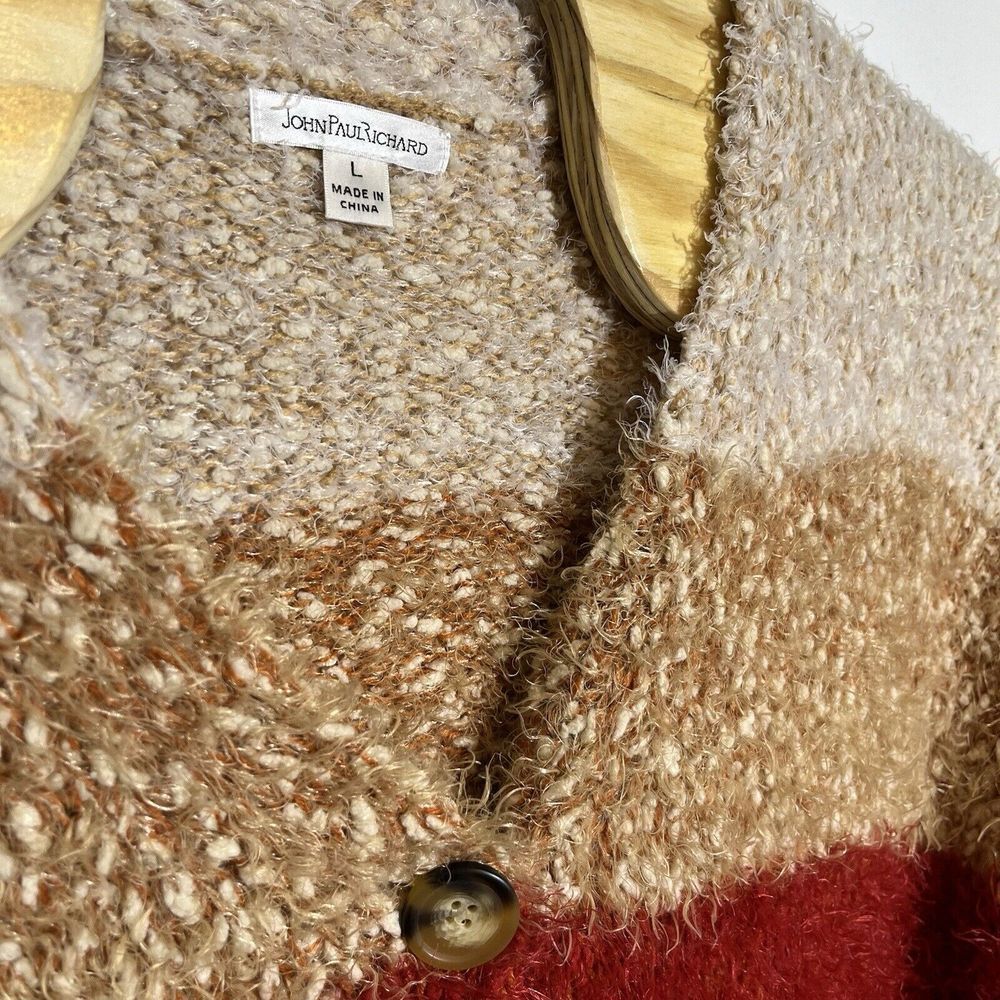 John Paul Richard Large Button Front Cardigan Eyelash Striped Oversized Boxy - Picture 4 of 6